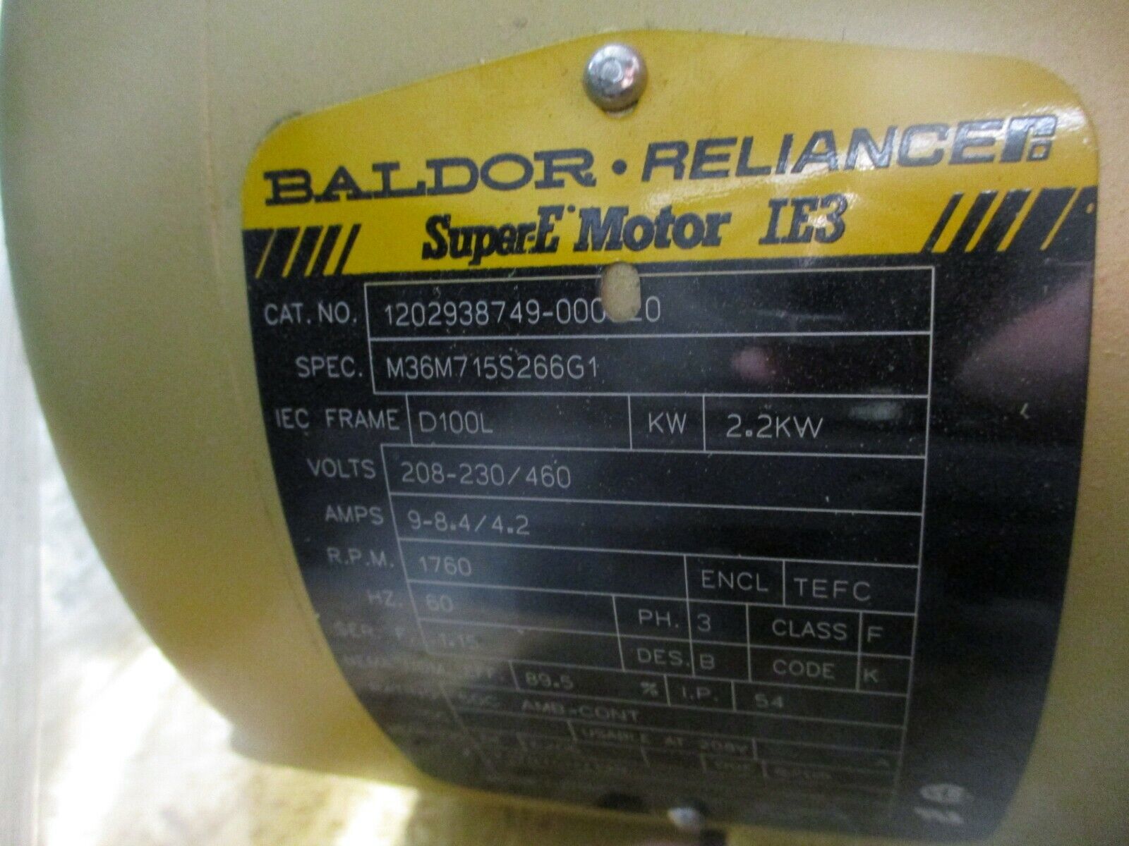 Baldor Super-E IE3 AC Motor 1202938749-000020 3HP 1800RPM 208-230/460V 3Ph 60Hz