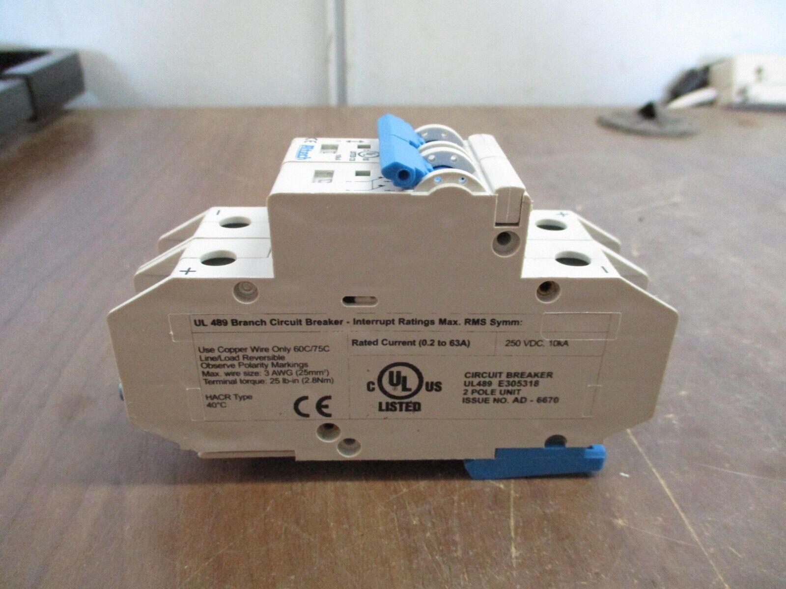 Altech Circuit Breaker D20 250VDC 20A 2P Used