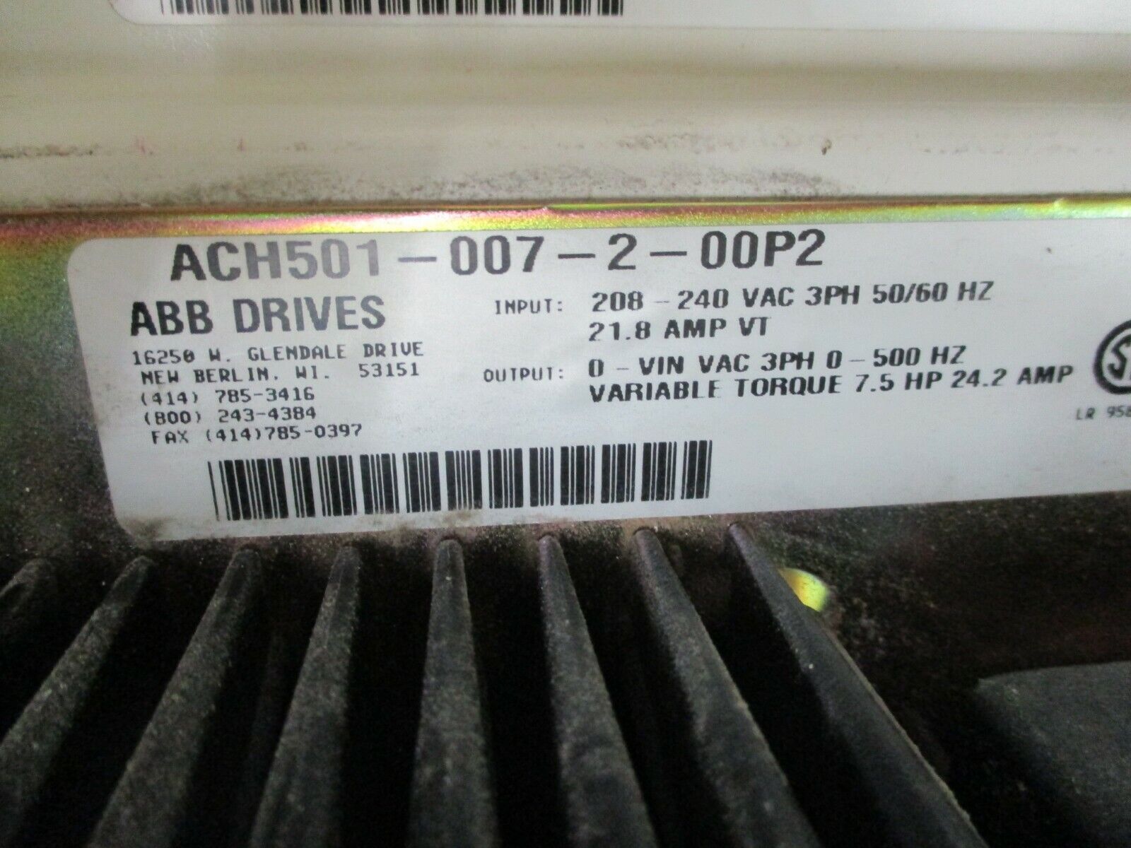 ABB ACH500 AC Drive w/ Disconnect ACH501-007-2-00P2G 7.5HP 3Ph Used