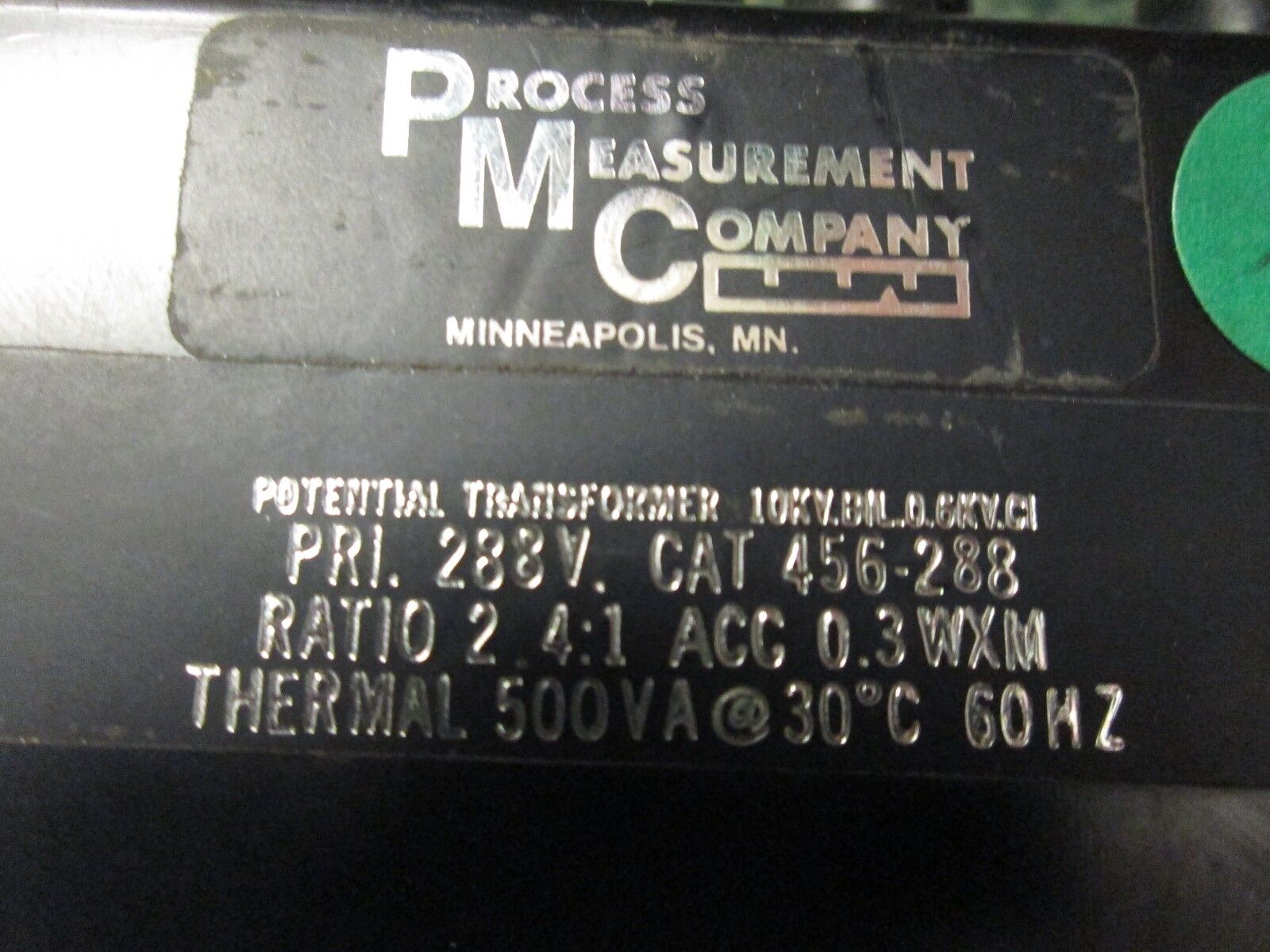 Process Measurement Co. Potential Transformer 456-288 Pri 288V 2.4:1 Ratio