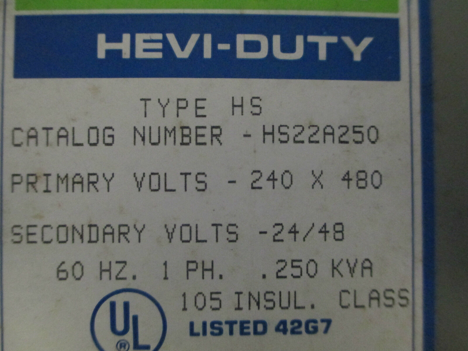 Hevi-Duty Transformer, HS22A250, .250KVA, 3R, 240/480-24/48, New in Box!!!