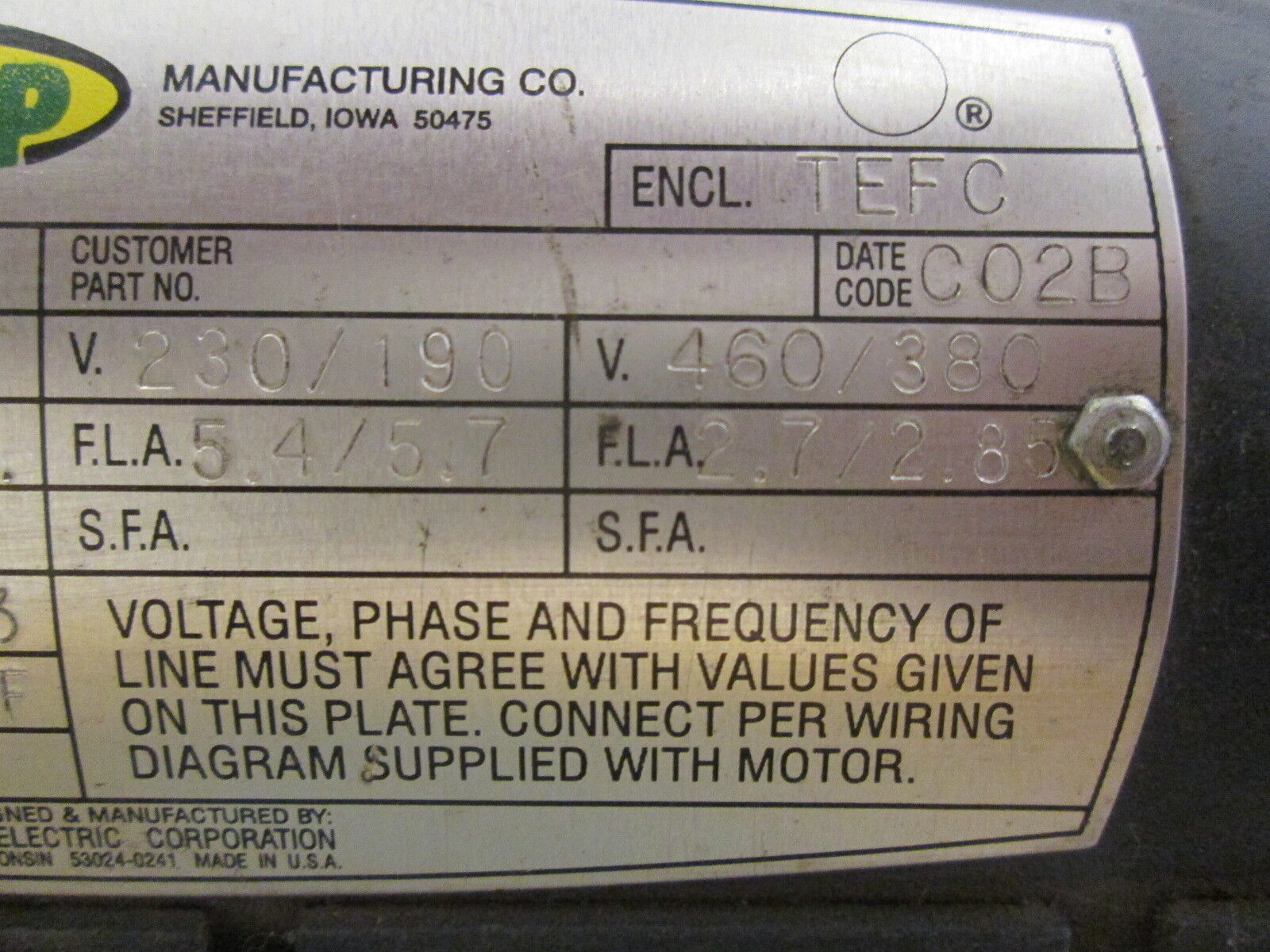 Sukup P6T17FB6F AC Motor 110235.00 1.5HP 1725/1425RPM FR:F56Z ENCL:TEFC 3Ph Used