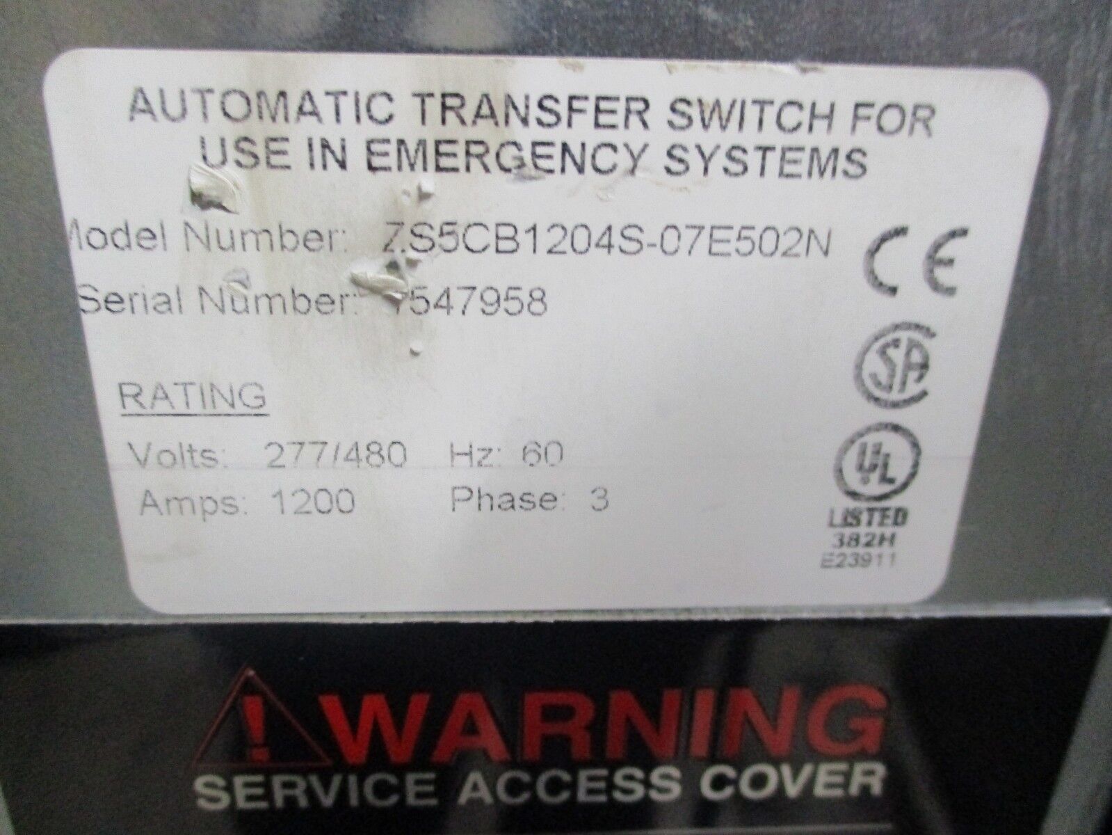 GE Zeneth Entelli-Switch MX250 Automatic Transfer Switch ZS5CB1204S-07E502N Used