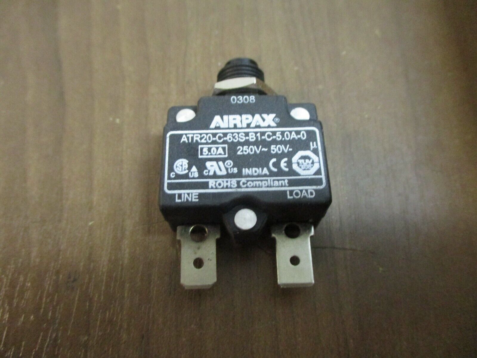 Airpax Circuit Breaker ATR20-C-63S-B1-C-5.0A-0 Rev. A 5A 125/250VAC / 50VDC