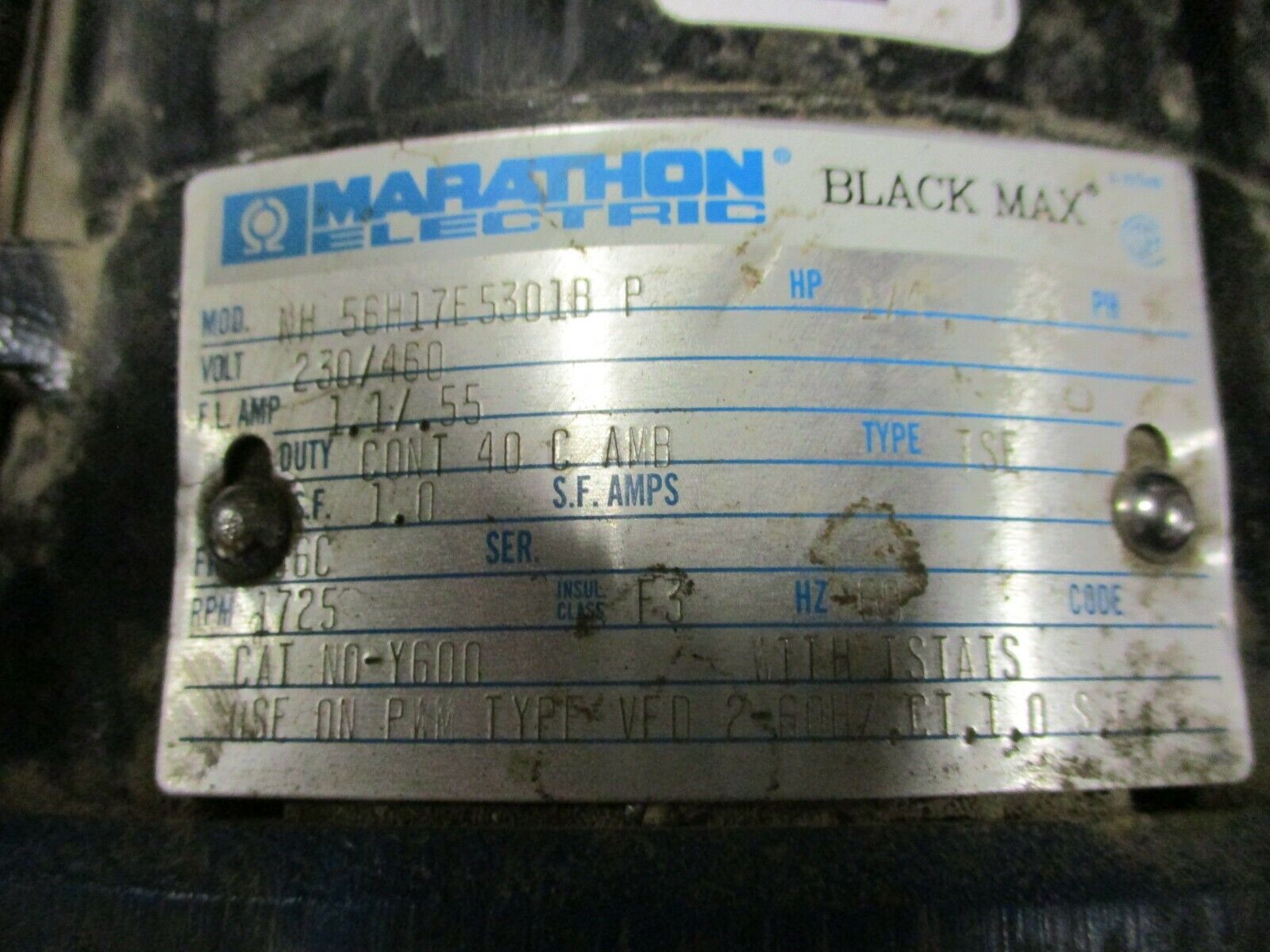 Marathon Gearmotor Y600 1/4 HP 1725 RPM 230/460V 3Ph 60Hz Used