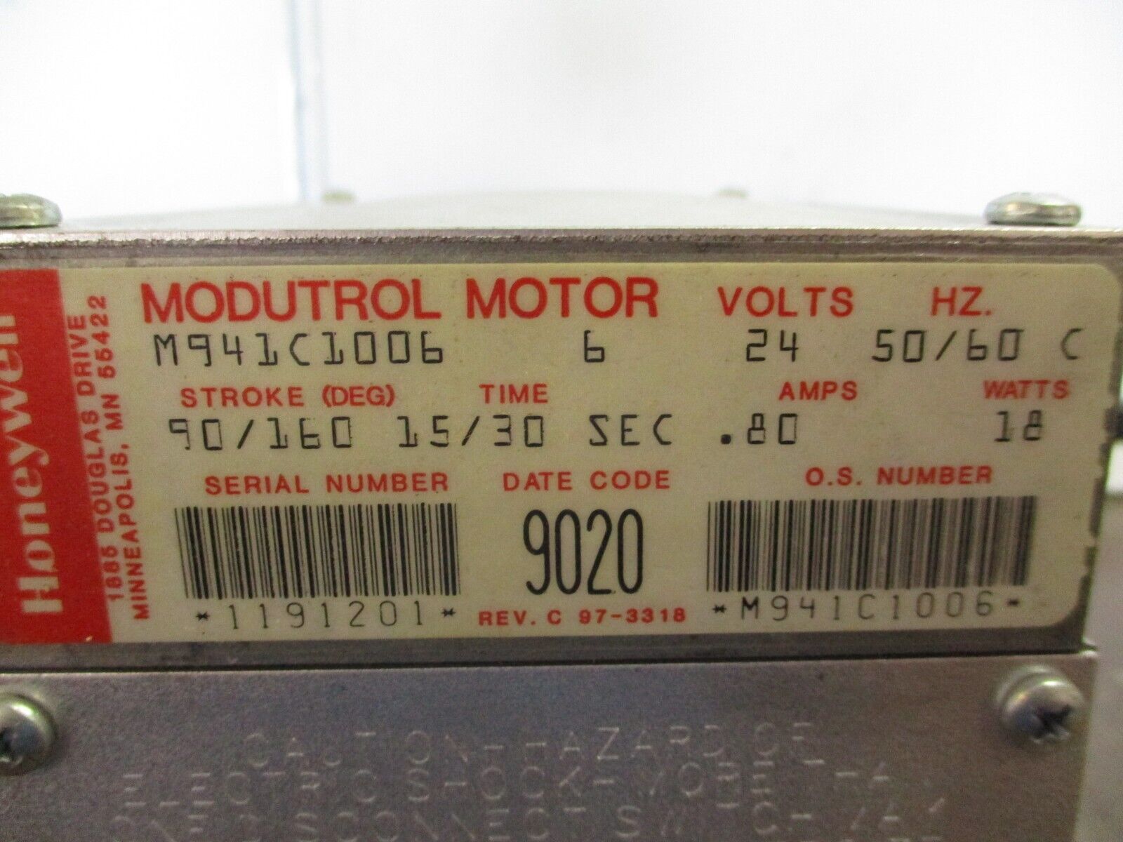 Honeywell Modutrol Motor M941C1006 18W 24V 50/60Hz 0.80A Stroke: 90/160°