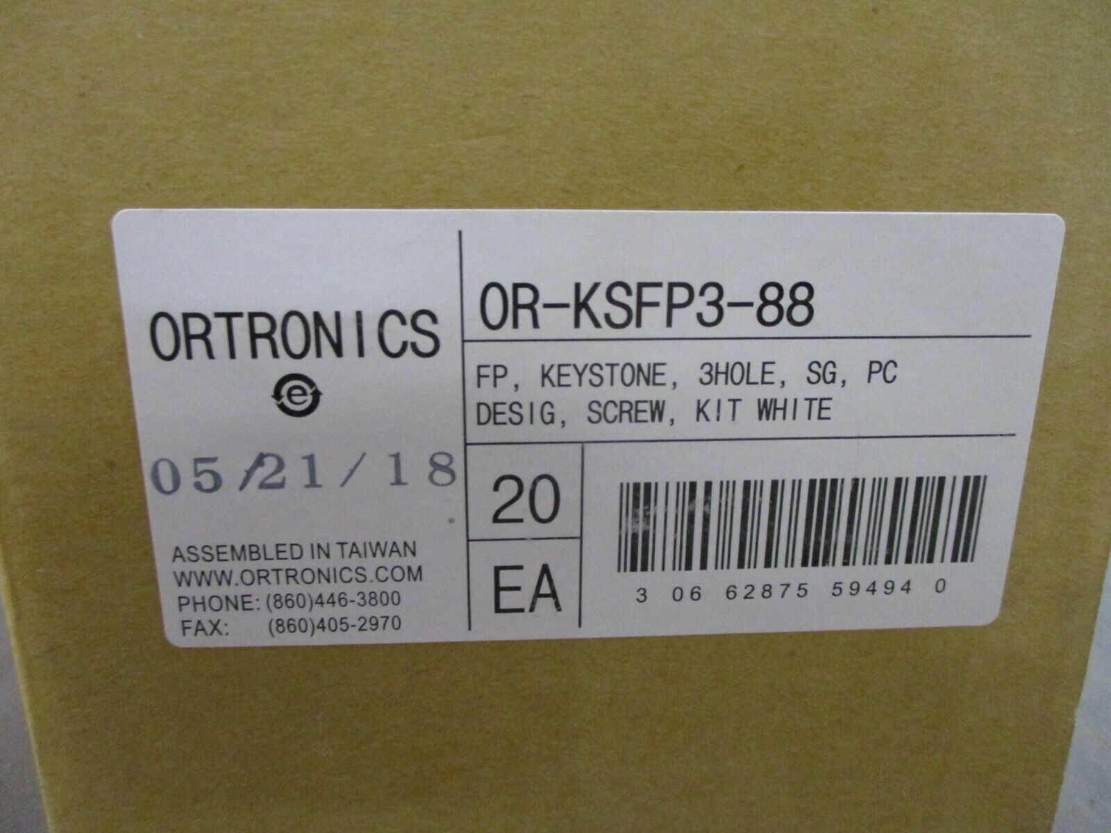 Ortronics Keystone Faceplate OR-KSFP3-88, 3-Hole White *Box of 16* New Surplus