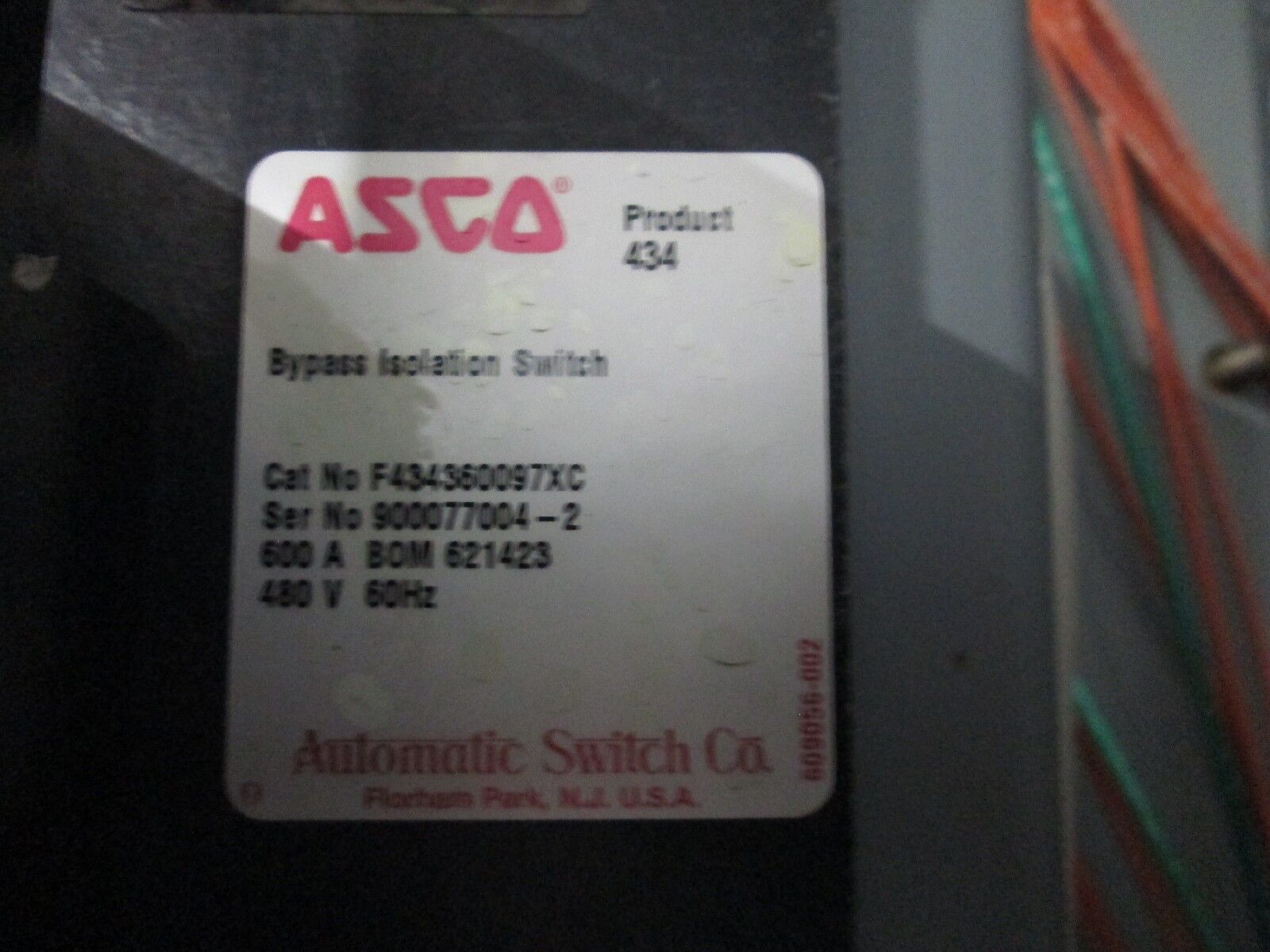 ASCO Automatic Transfer Switch w/ Bypass F434360097XC 600A 480V 60Hz 3P Used