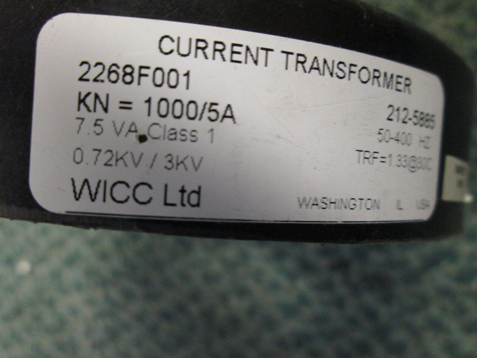 WICC Current Transformer 2268F001 7.5VA .72KV 50-400Hz Used