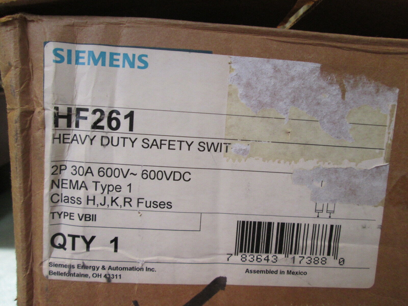 Siemens Fusible Safety Switch / Disconnect HF261 30A 600V 2P New Surplus