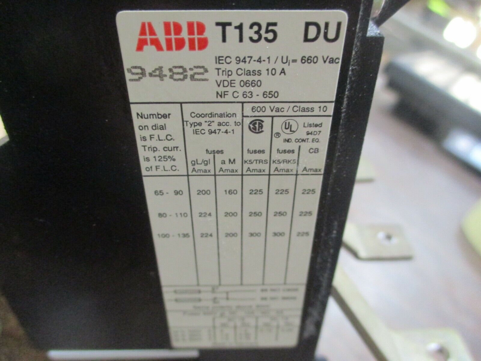 ABB Solid State Overload T135 DU Trip: 100-135A 600V Used