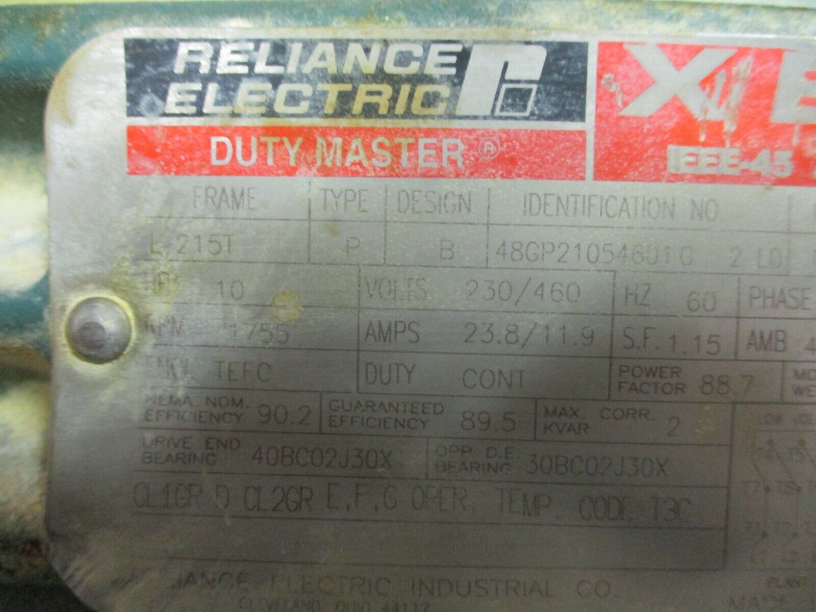 Reliance Duty Master XEX Hazardous Location AC Motor P21G0546G 1800RPM 10HP Used