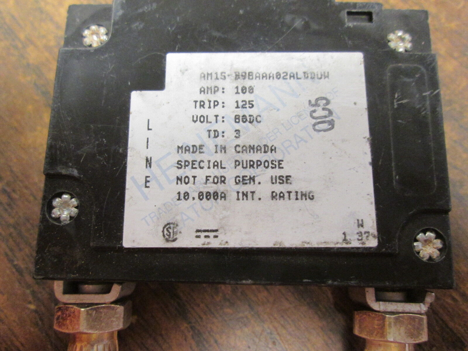 Heinemann DC Circuit Breaker AM15-B98AAA02ALDDUW 100A 80VDC 1P Used