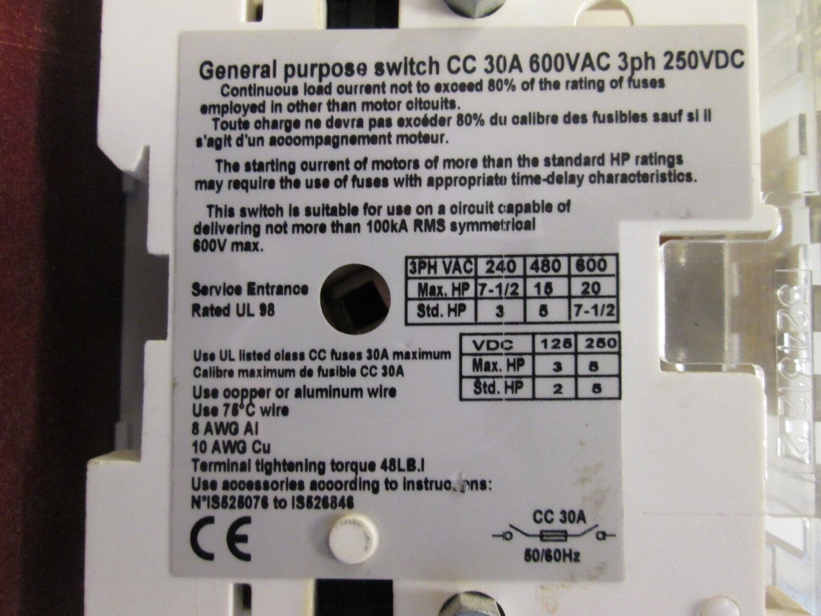 Telemecanique General Purpose Disconnect Switch GS1EERU30 30A 600V 3P 3Ph Used