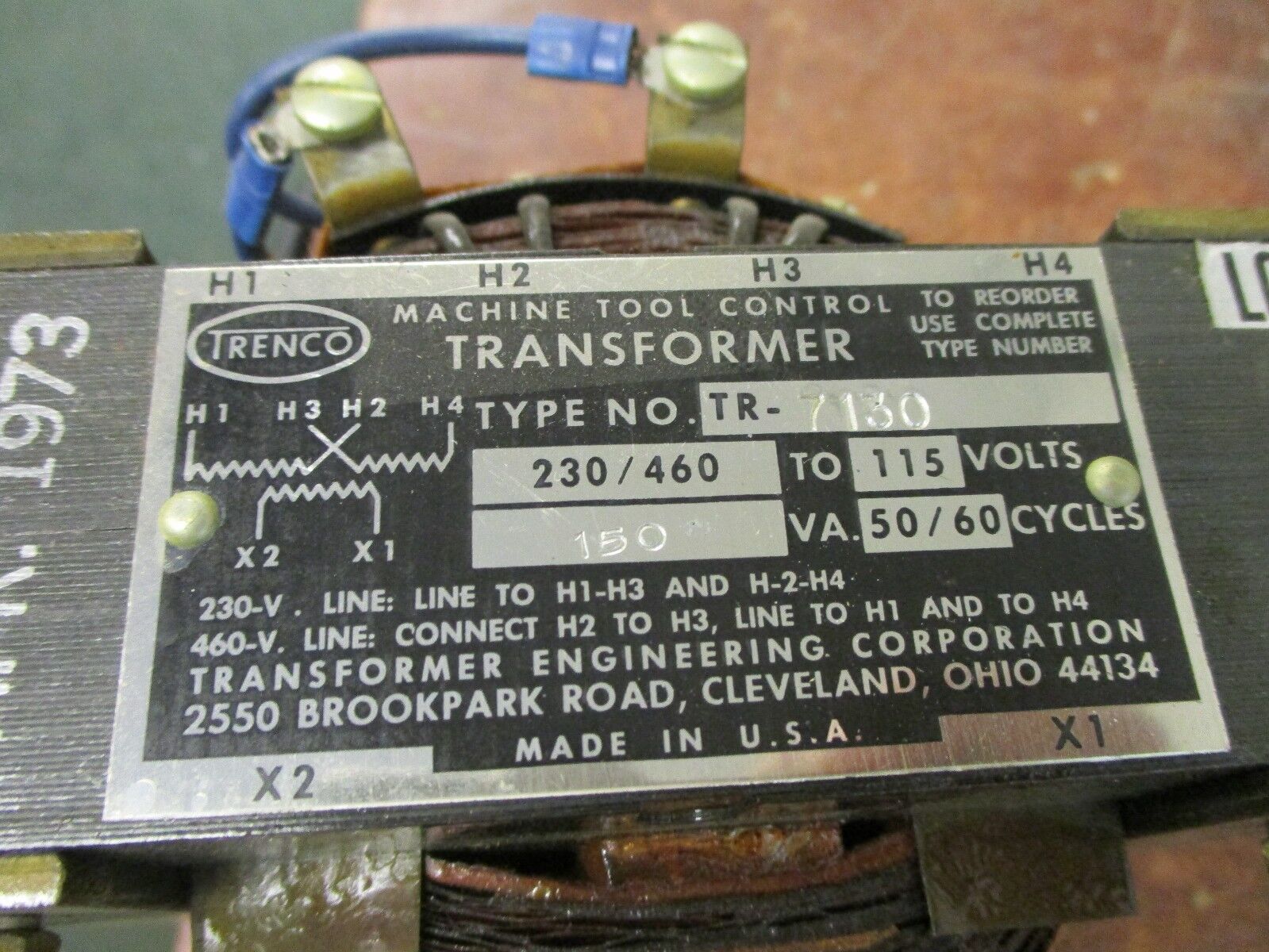 Trenco Control Transformer TR-7130 150 VA Pri: 230/460V Sec: 115V Used