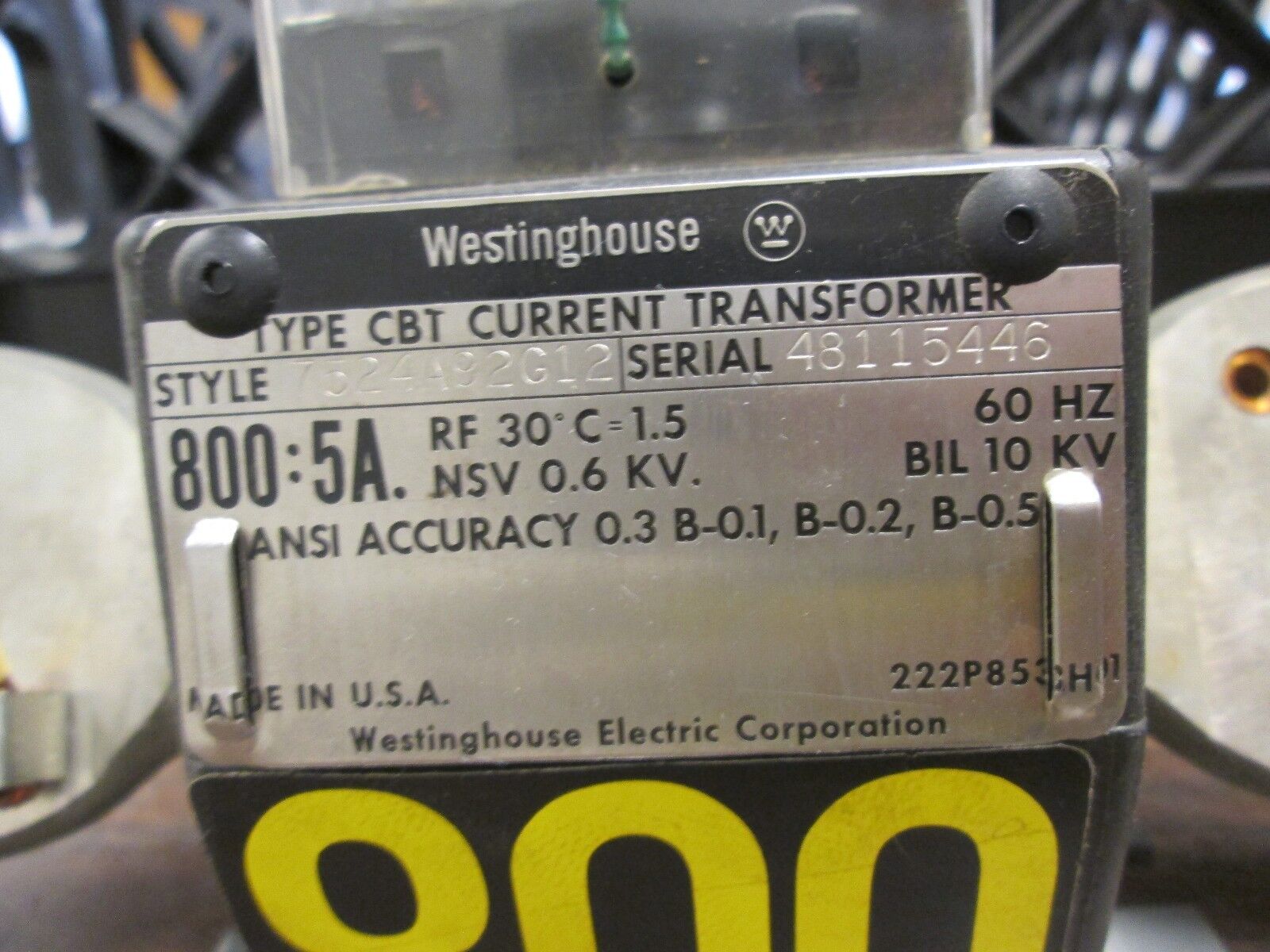 Westinghouse Type CBT Current Transformer 7524A92G12 800:5A 10KV BIL 60Hz Used