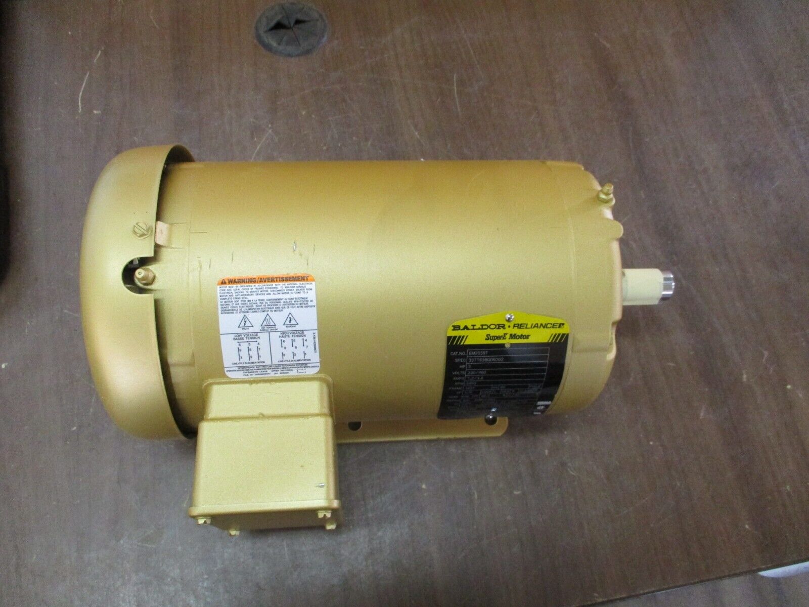 Baldor Motor EM3559T 3HP 3600RPM 230/460V 7.2/3.6A 3Ph 60Hz *No Box* New Surplus