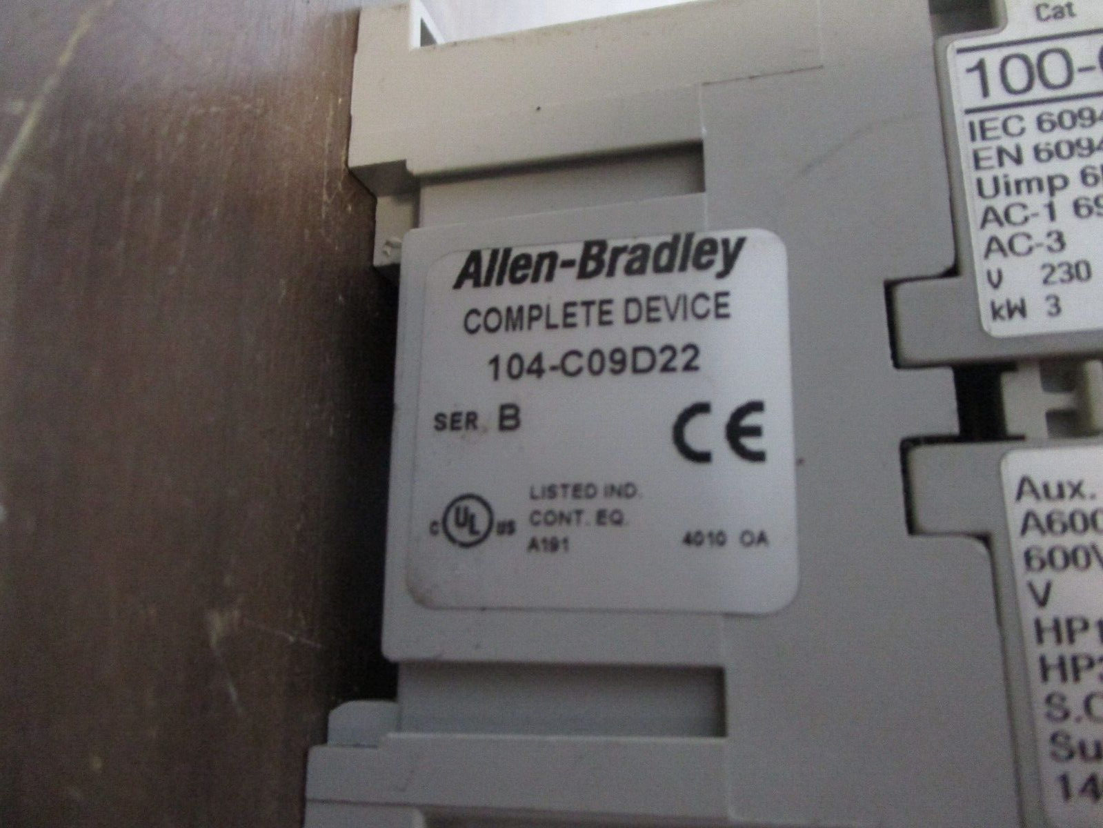 Allen-Bradley Reversing Contactor 104-C09D22 Ser. B 120V Coil Trip: 3.2-16A 600V