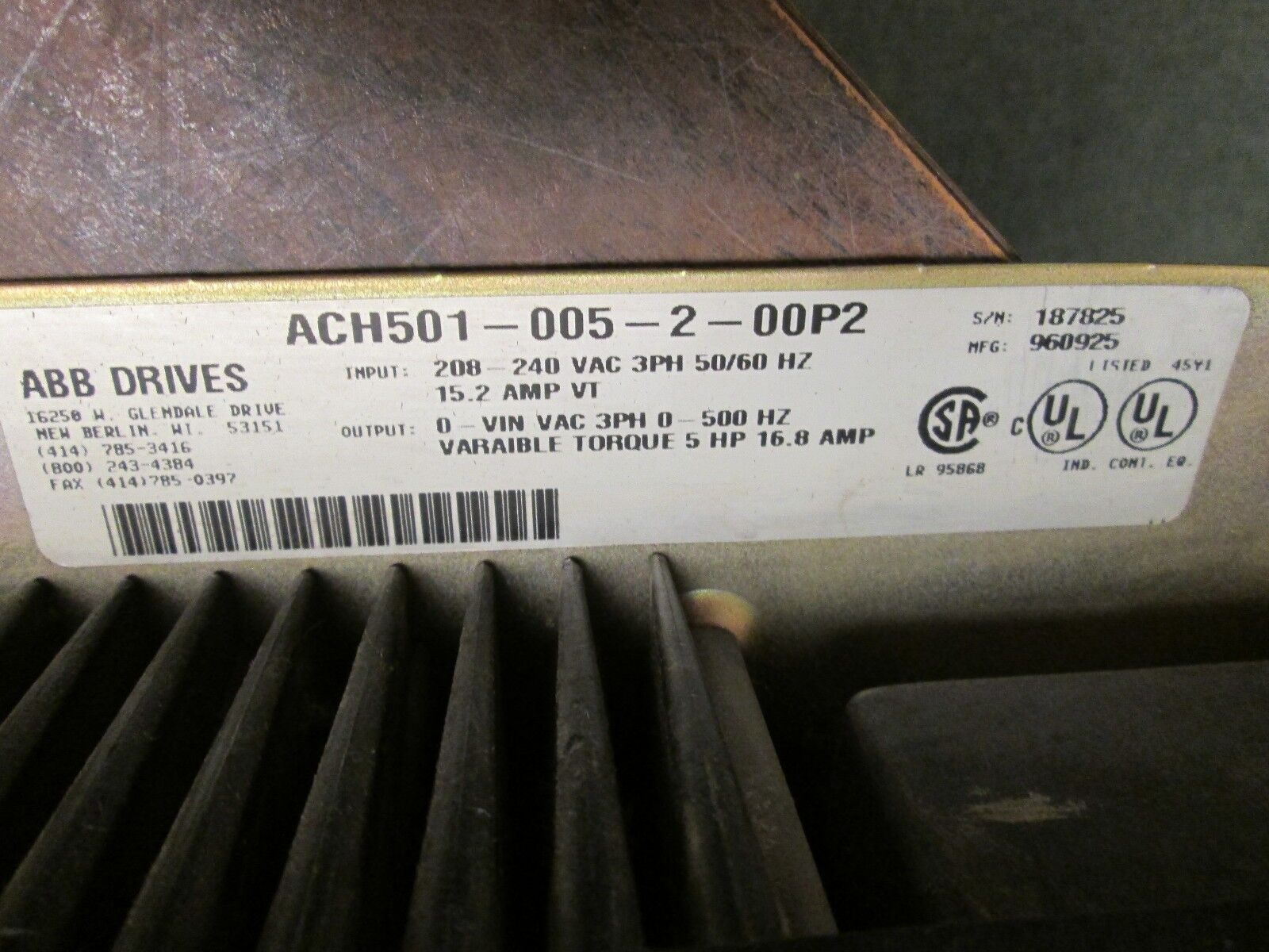 ABB ACH 500 AC Drive ACH501-005-2-00P2 5HP 3Ph *Missing Knob* Used