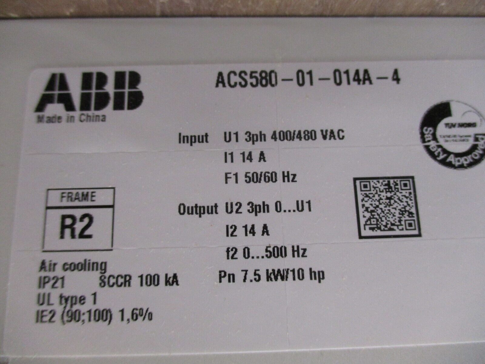 ABB ACS580 AC Drive ACS580-01-014-4 S/W: 2.15.0.10 7.5HP 480V 3Ph New Surplus