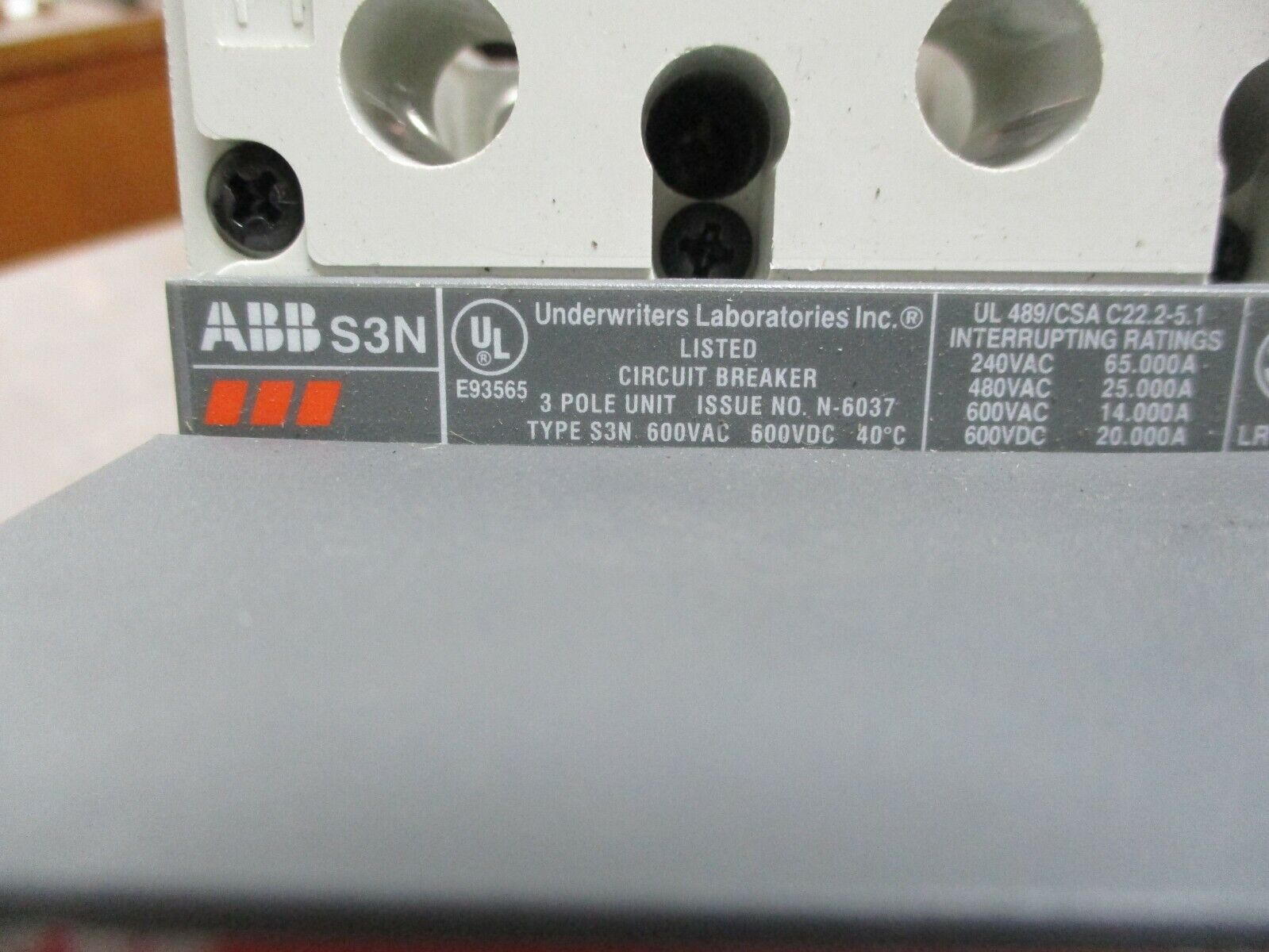 ABB Sace S3 Breaker Disconnect S3N 25A 600V 3P Used **No Handle Screws**