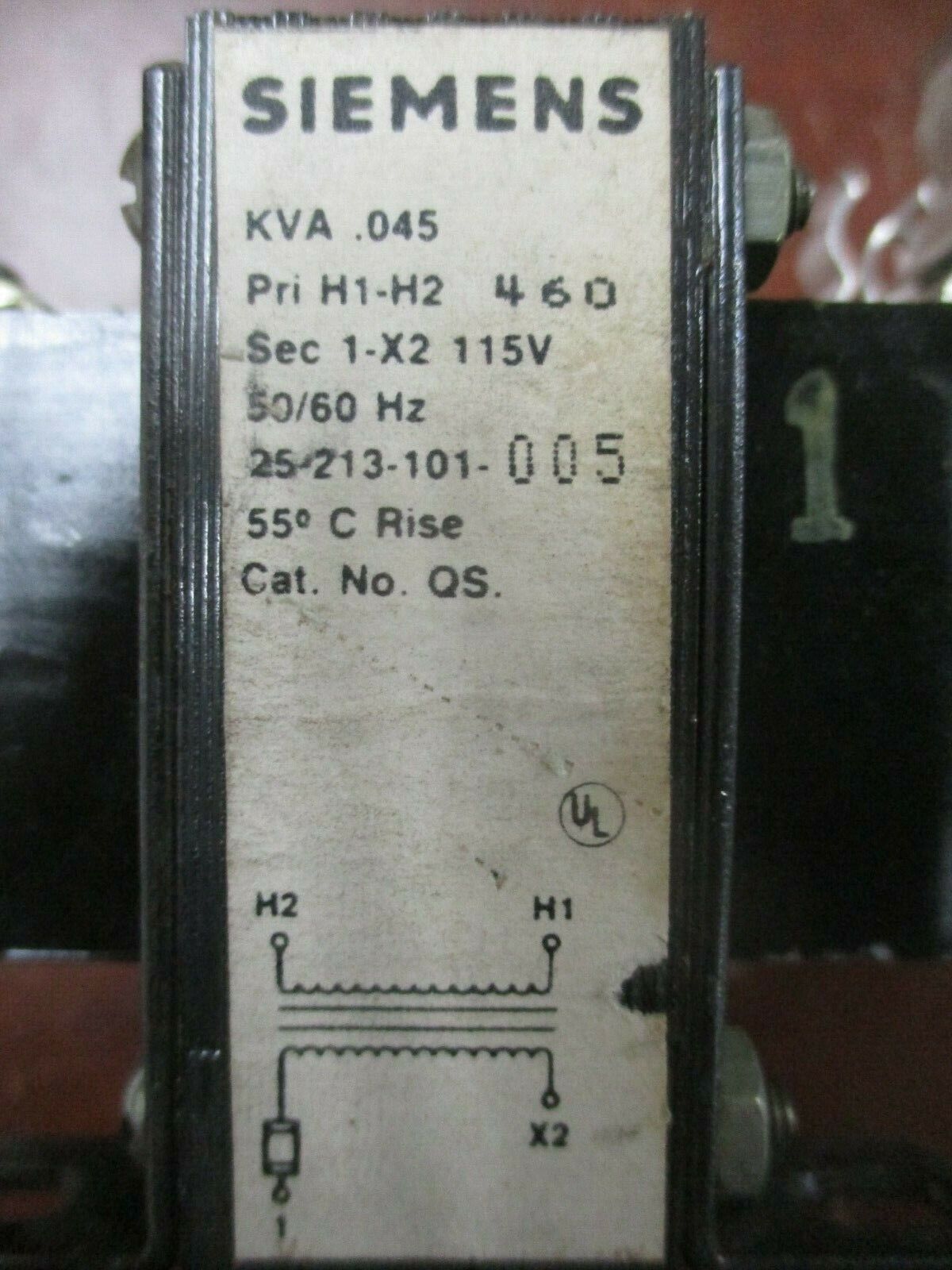 Siemens QS Transformer 25-213-101-005 0.045KVA Pri: 460V Sec: 115V 50/60Hz Used