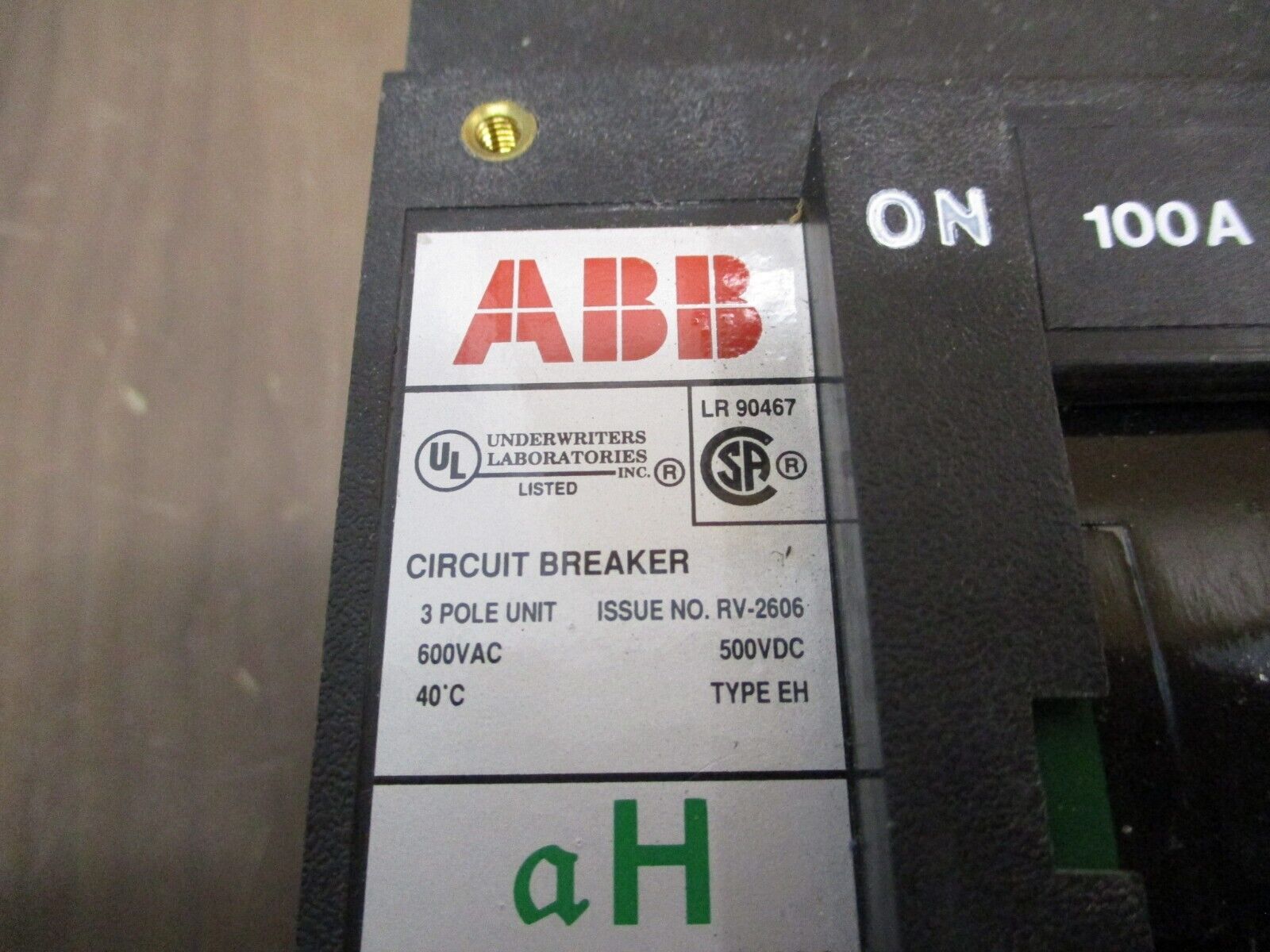 ABB Type EH Circuit Breaker EH-3P-100A 100A 600V 3P w/ Shunt Trip Used