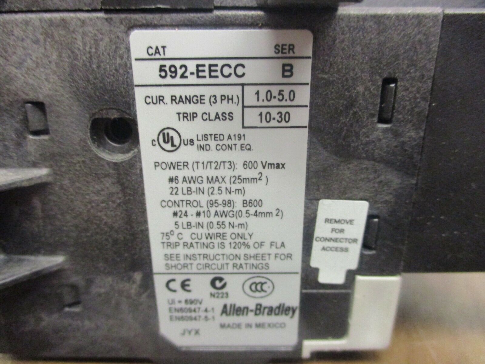 Allen-Bradley El Plus Solid State Overload 592-EECC Ser. B Trip: 1-5A Used