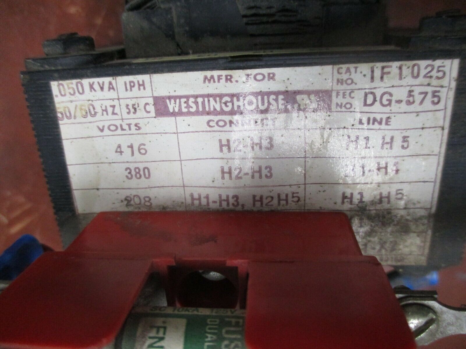 Westinghouse Transformer IFI025 0.050KVA Pri: 208/380/416V Sec: 95/115V Used