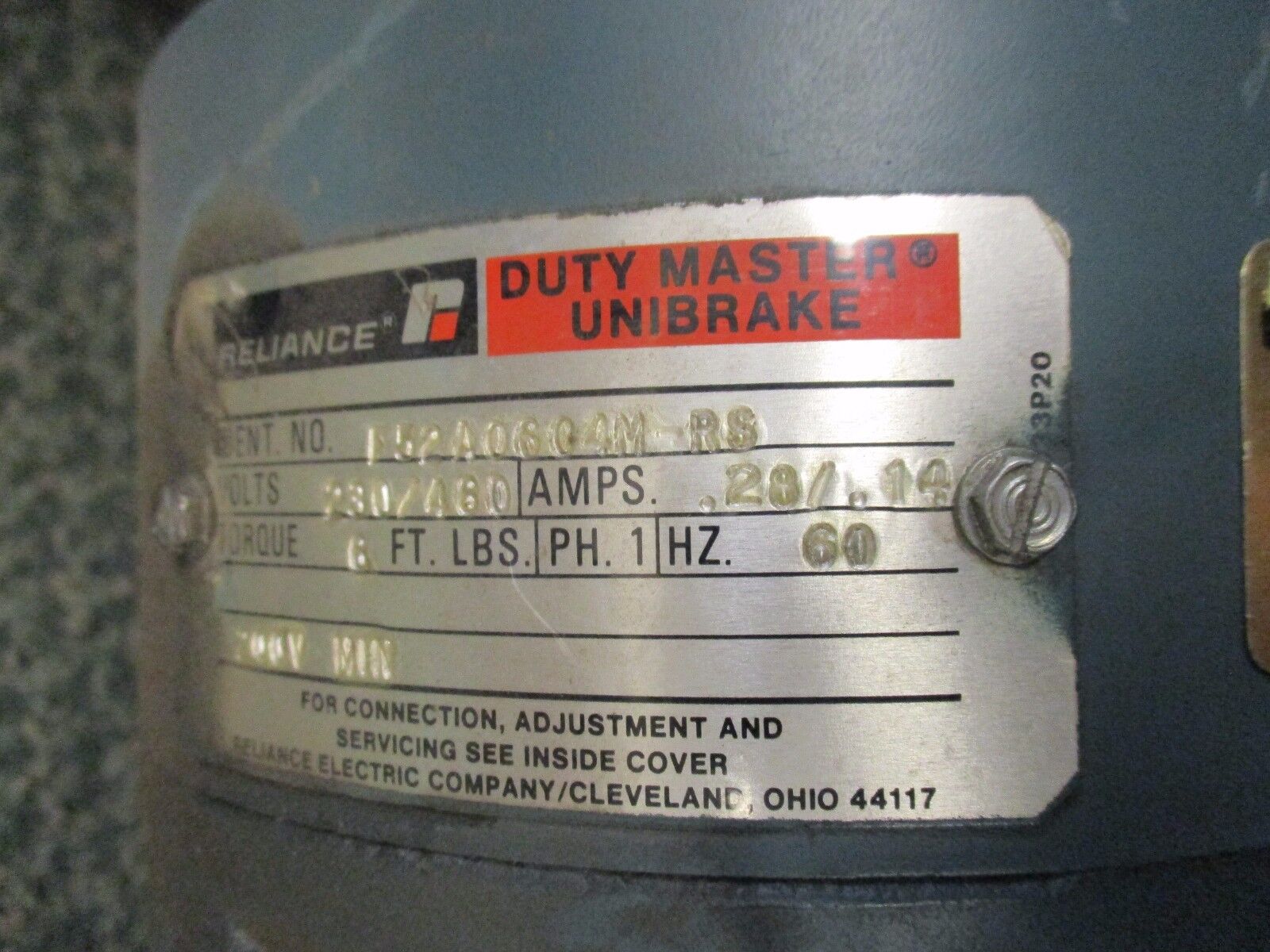 Reliance Duty Master AC Motor w/ Gear & Brake P56H3441T-RS Size-Ratio: 56/175-20