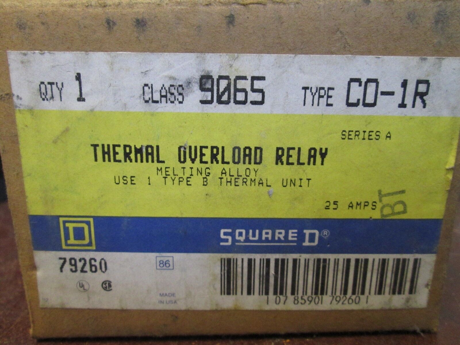 Square D Thermal Overload Relay 9065-CO-1R 1P New Surplus