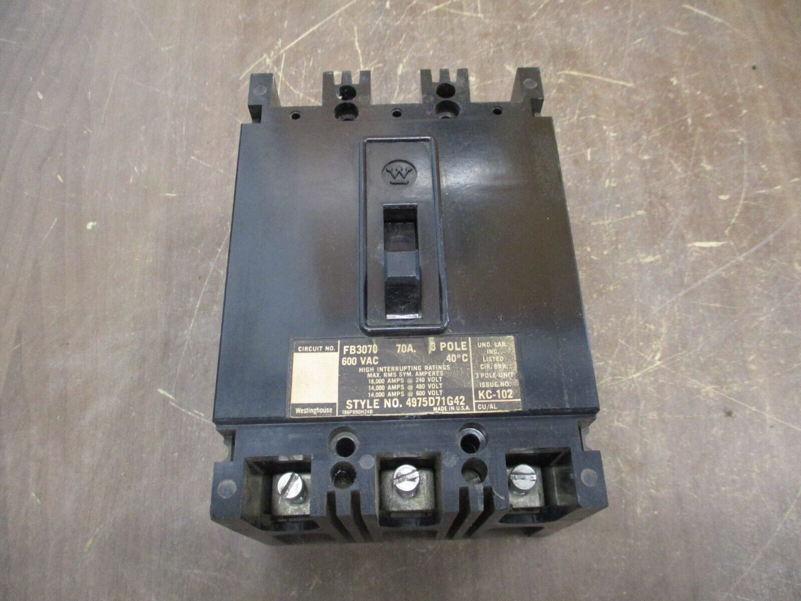 Westinghouse Circuit Breaker FB3070 70A 600V 3P Used