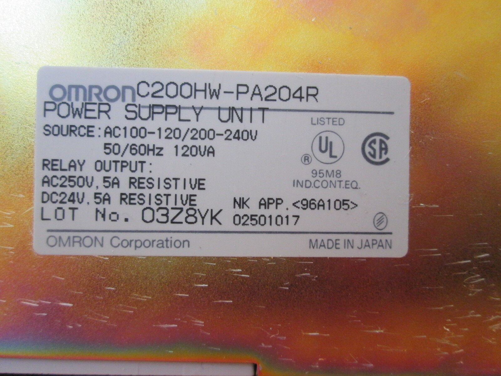 Omron PA204R Power Supply Unit  C200HW-PA204R Used