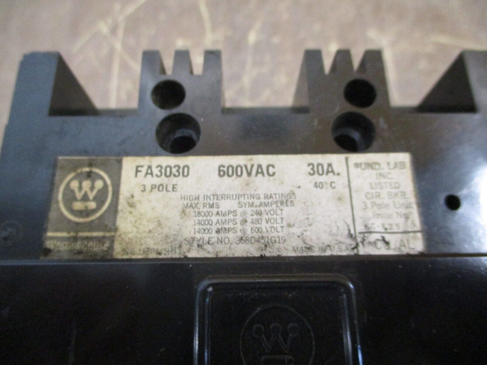 Westinghouse Circuit Breaker FA3030 30A 600V 3P Used