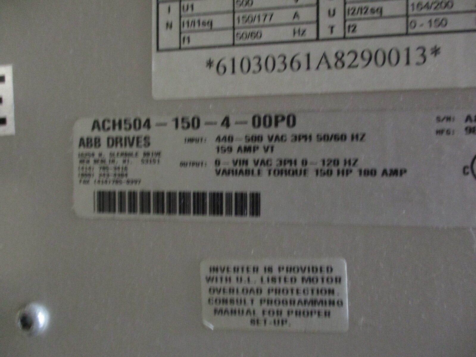 ABB ACH500 AC Drive ACH504-150-4-00P0 150HP 3Ph Used