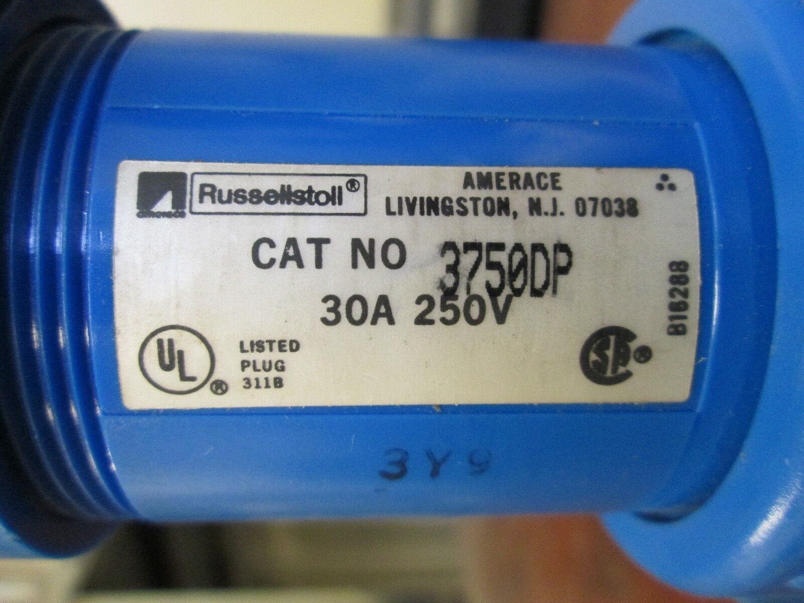 Russelstoll Plug 3750DP 30A 250V 2P 3W Used