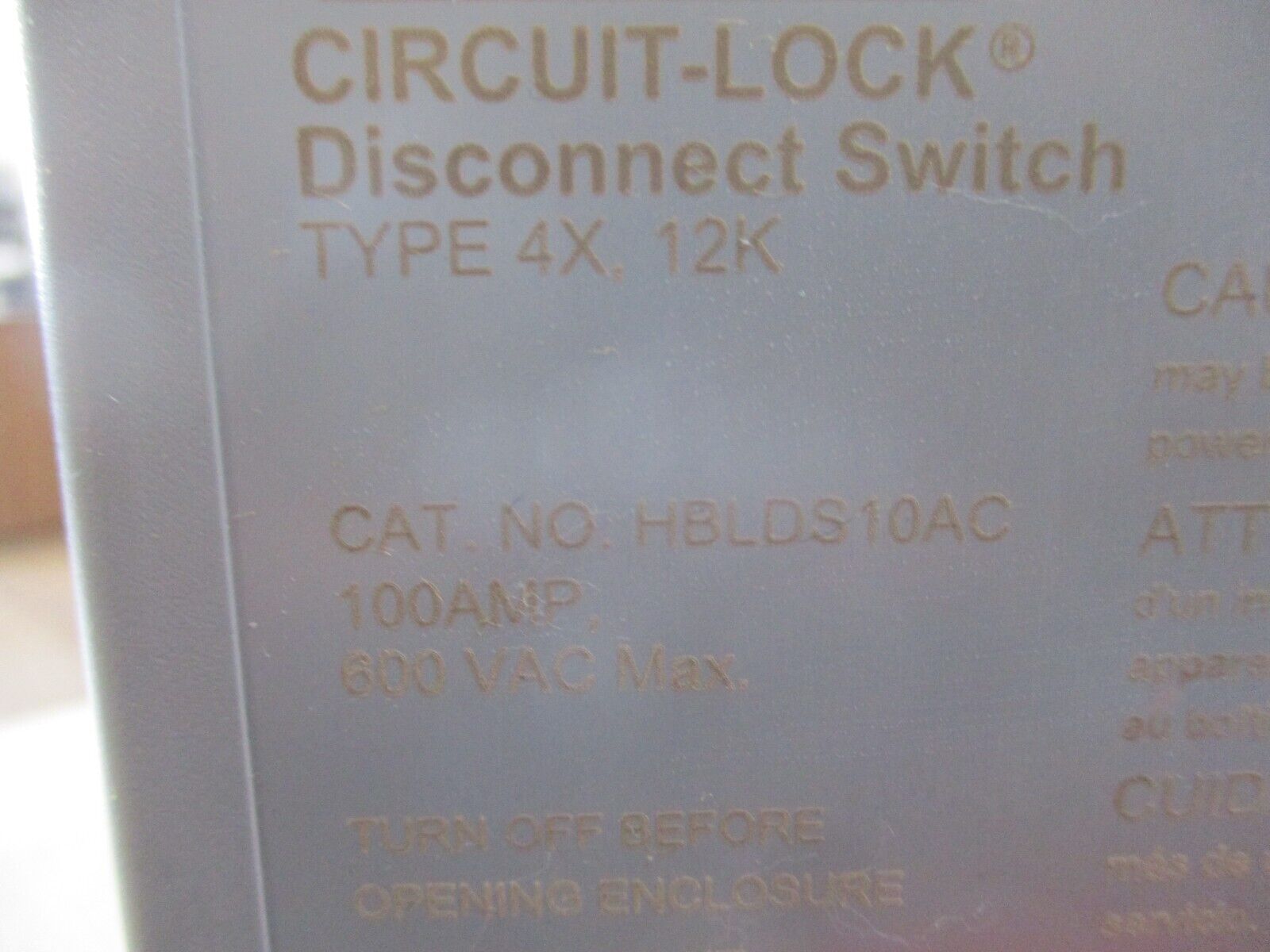 Hubbell Circuit-Lock Disconnect Switch HBLDS 10AC 100A 600V New Surplus