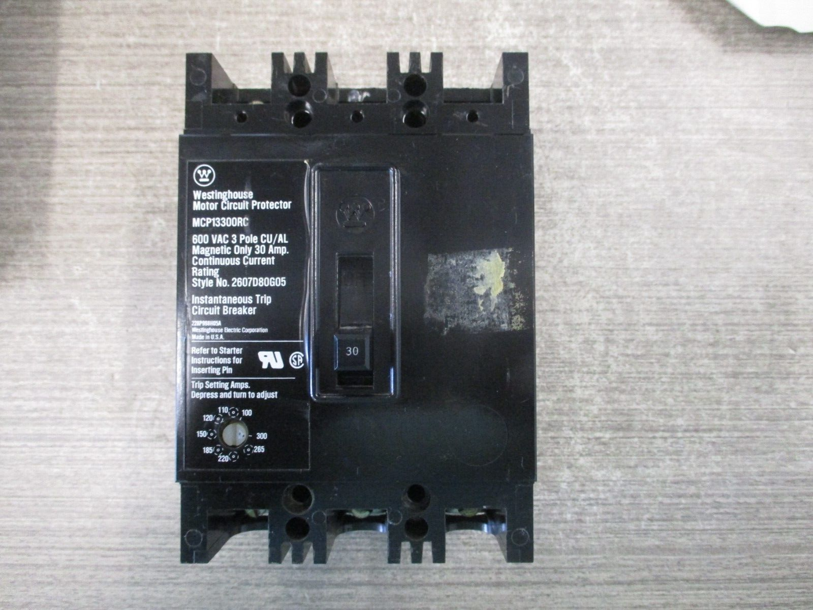 Westinghouse Motor Protector Circuit Breaker MCP13300RC Trip: 100-300A 600V 3P