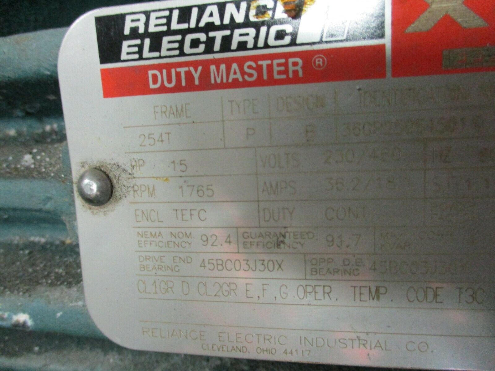 Reliance Duty Master XEX Hazardous Location AC Motor P25G0545N 15HP 1800RPM Used