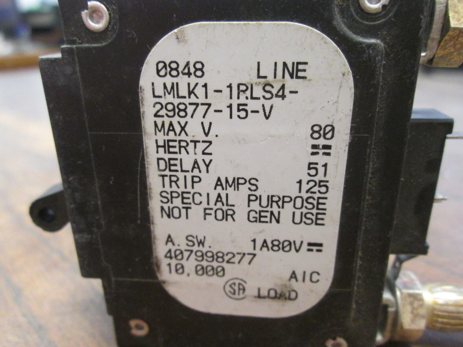 Airpax DC Circuit Breaker LMLK1-1LRS4-29877-15-V 100A 80VDC 1P Used