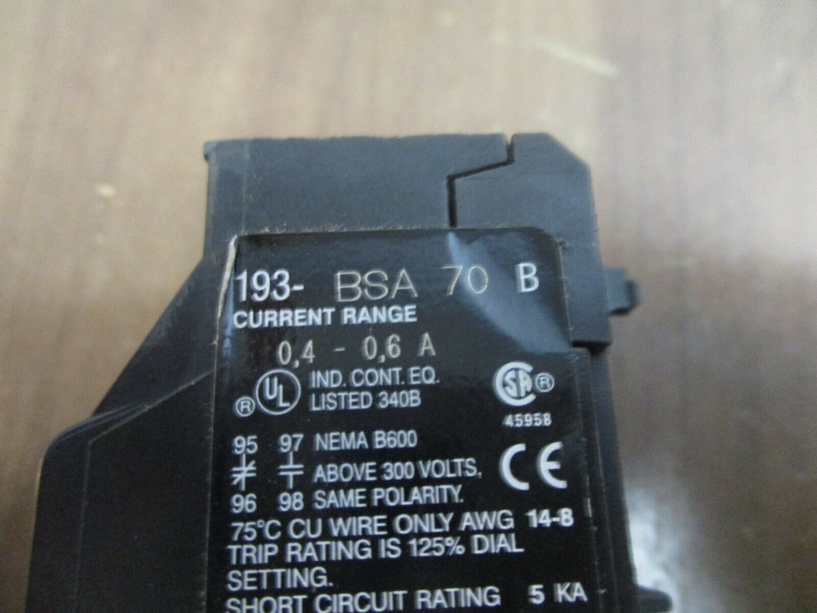 Allen-Bradley Solid State Overload 193-BSA70 Ser. B Trip: 0.40-0.60A New Surplus