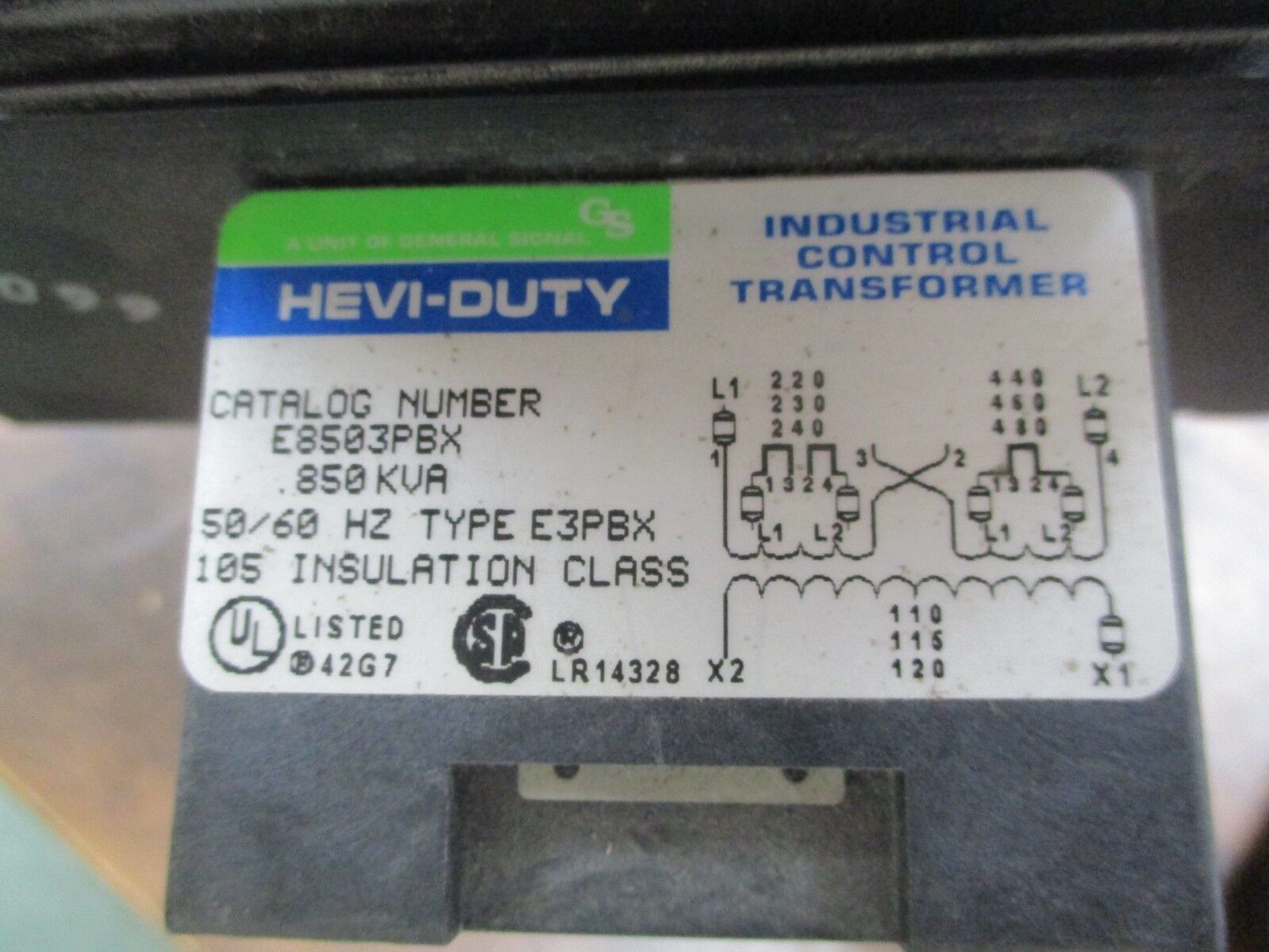 Hevi-Duty Control Transformer E8503PBX 0.850KVA Pri:240/480V Sec:120V 50/60Hz