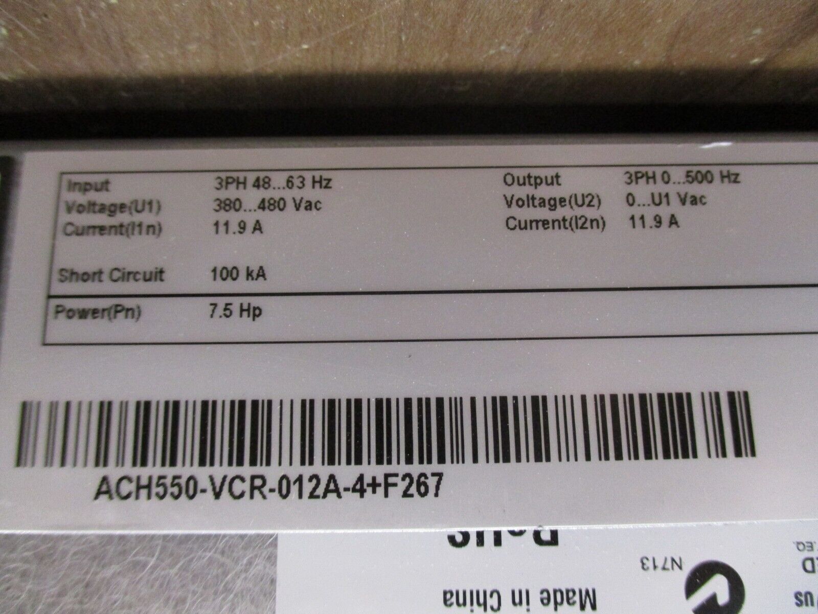 ABB ACH550 AC Drive w/ Bypass ACH550-VCR-012A-4+F267 7.5HP 3Ph w/ Keypad Used