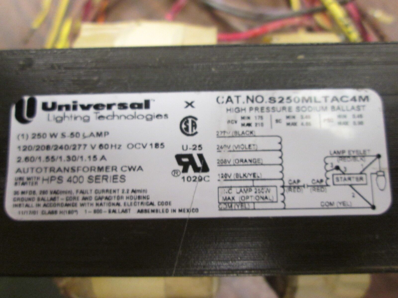 Universal Lighting Technologies High Pressure Sodium Ballast S250MLTAC4M Used