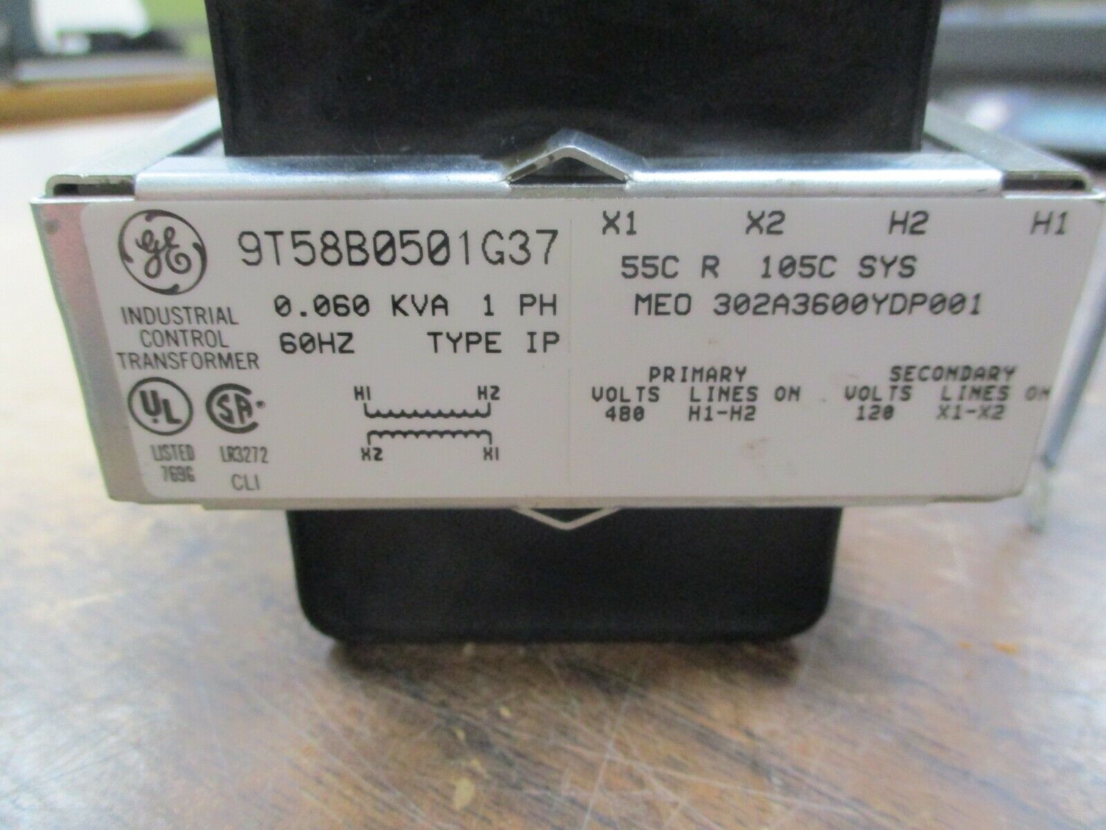 GE Type IP Control Transformer 9T58B0501G37 0.060KVA Pri:480V Sec:120V 60Hz Used