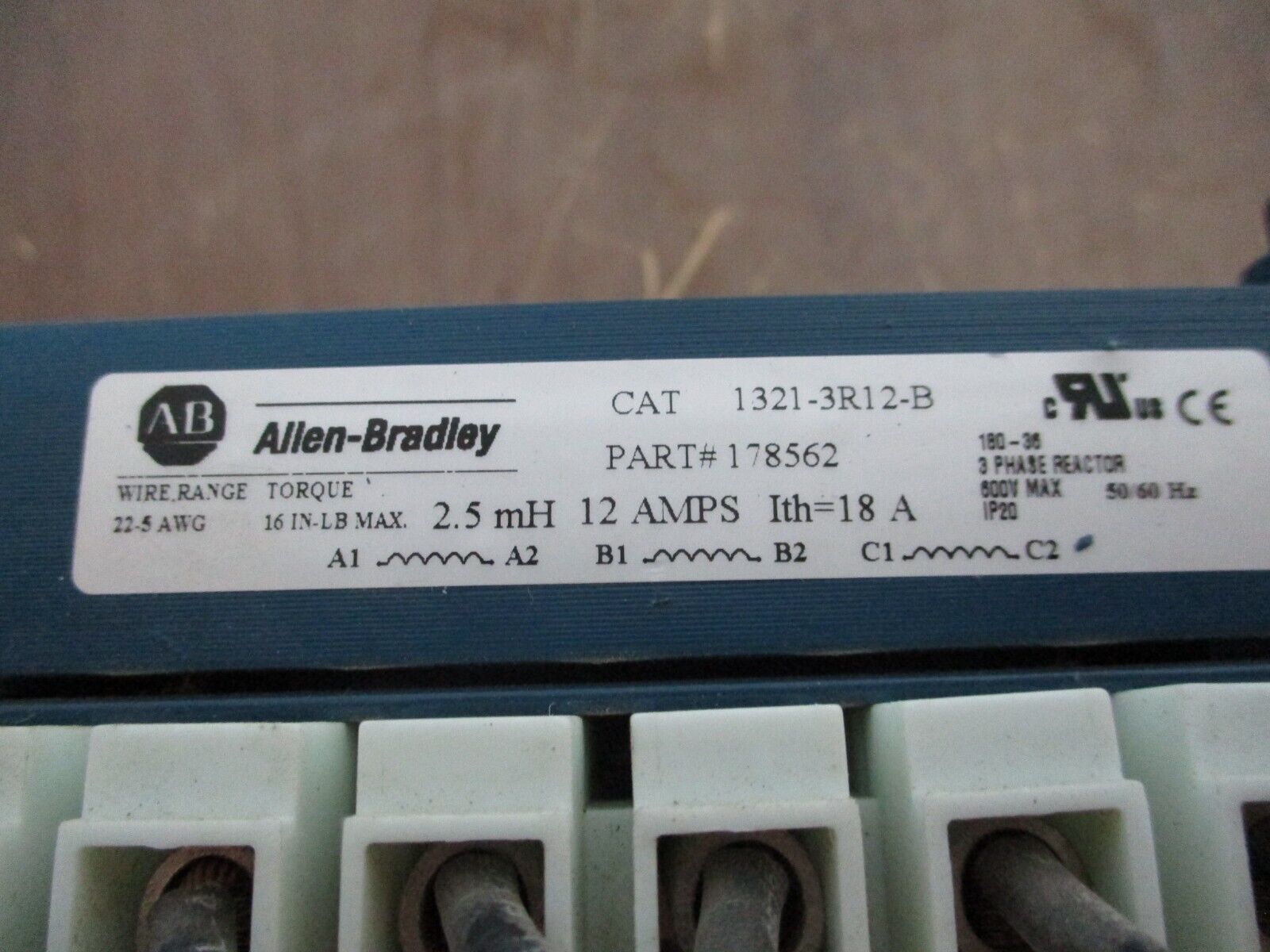 Allen-Bradley 1321-3R12-B Line Reactor 178562 2.5mH 12A 3Ph 600V Used