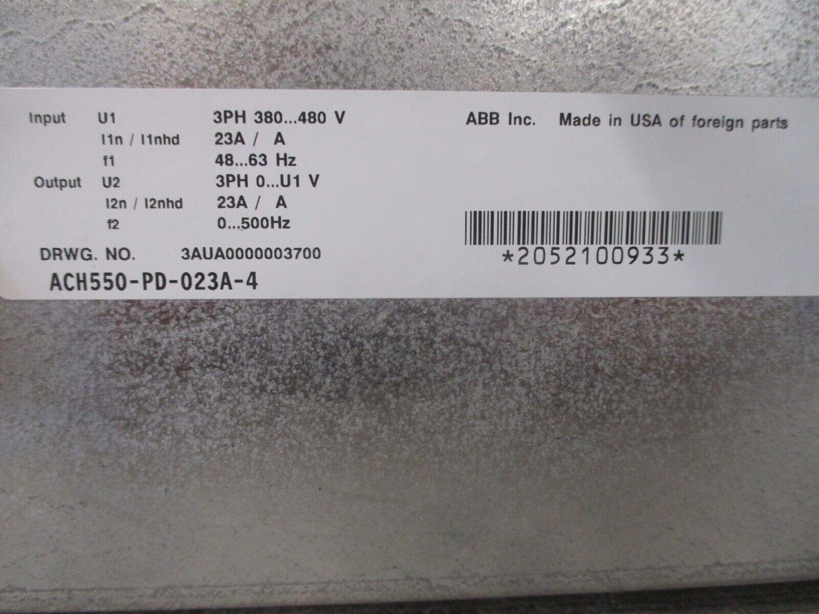 ABB ACH550 AC Drive W/Disconnect ACH550-PD-023A-4 15HP 3Ph