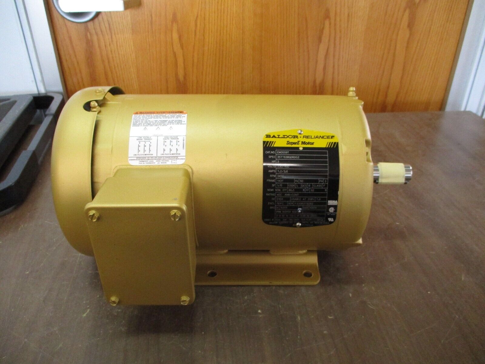 Baldor Motor EM3559T 3HP 3600RPM 230/460V 7.2/3.6A 3Ph 60Hz *No Box* New Surplus