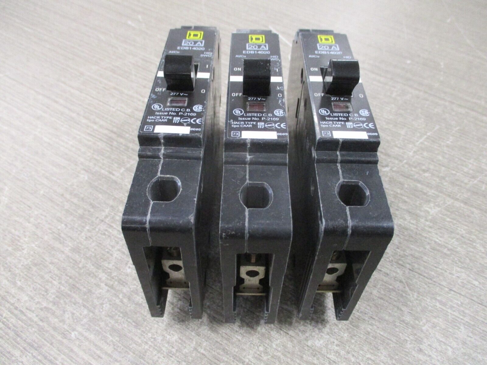 Square D Circuit Breaker EDB14020 20A 277V 1P *Lot of 3* Used