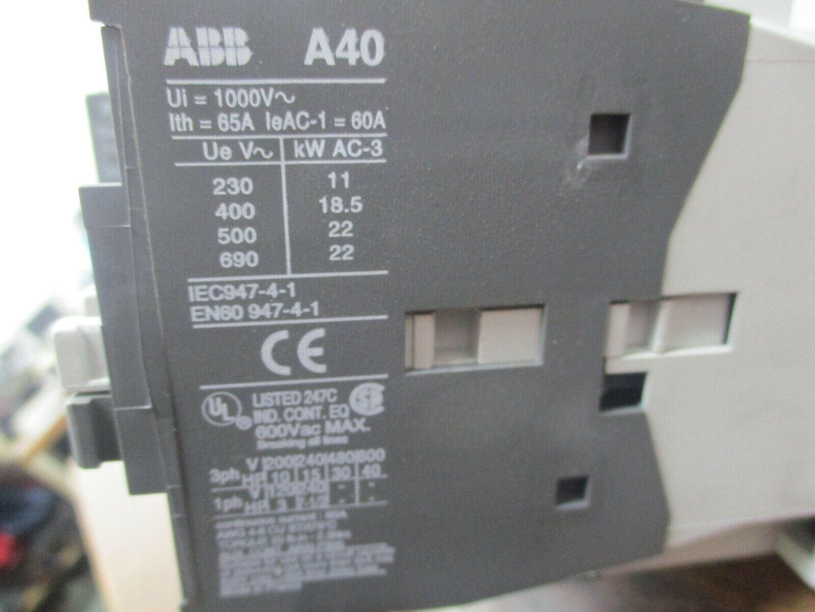 ABB Reversing Contactor A40-30-01 110-120V Coil 60A 600V w/ (1) Aux Contact Used